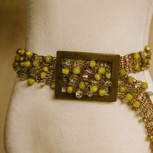 Gold Green Colored Beaded Metal Holiday Christmas Holiday Artsy Belt